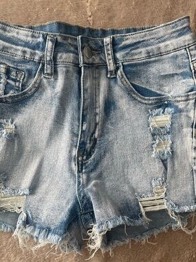 Distressed Light Blue Denim Jean Shorts for Women
